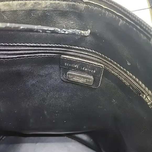 Vintage Saks 5th Ave Genuine Leather Black Bucket Structured Shoulder Bag Purse - Picture 12 of 13